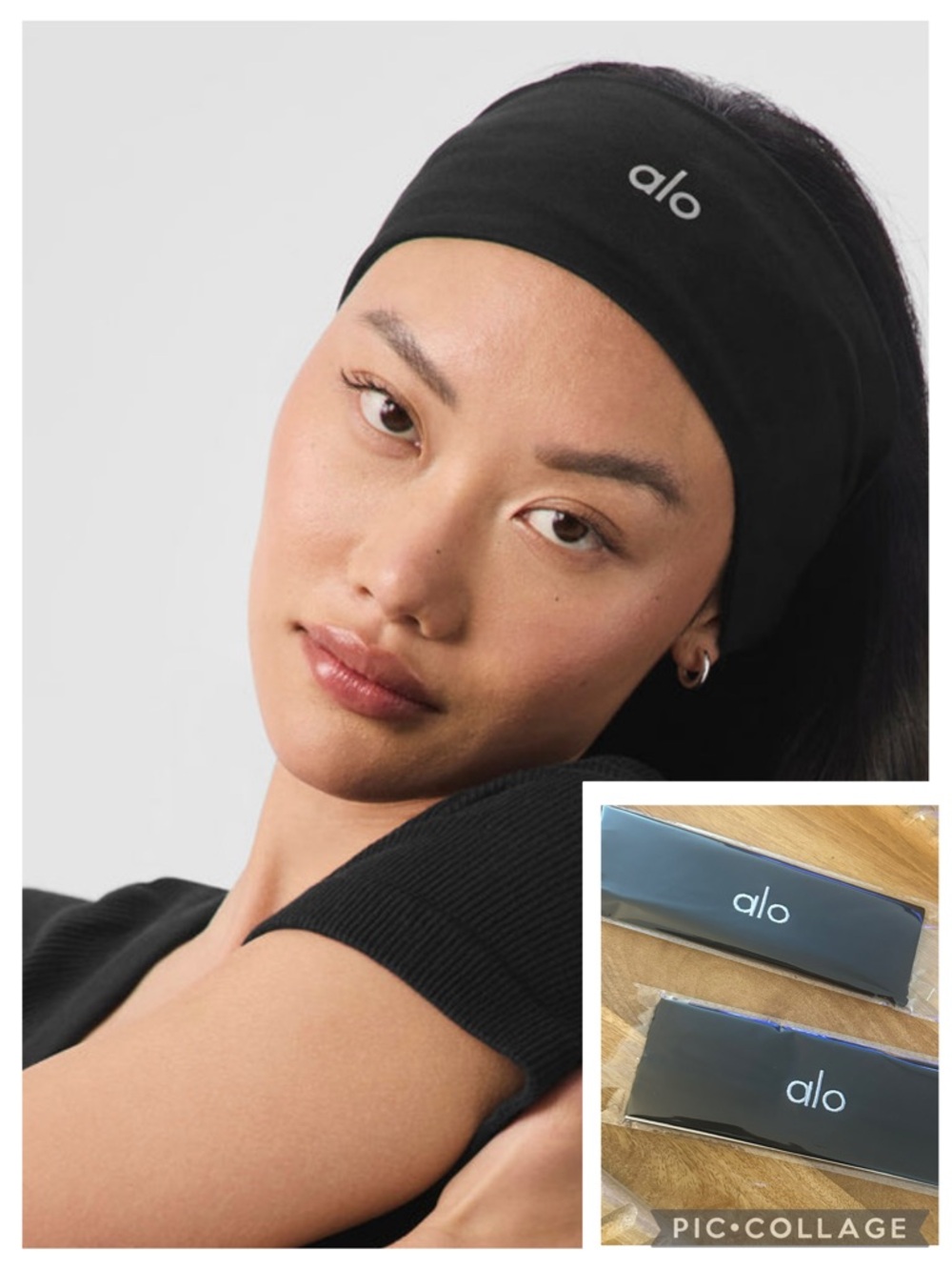 ALO Yoga Black Wide Stretch Headband with Subtle Logo
